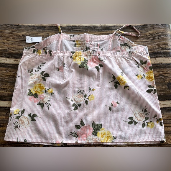Old Navy spaghetti strap pajama top pink striped with floral and lace la… - Picture 3 of 9